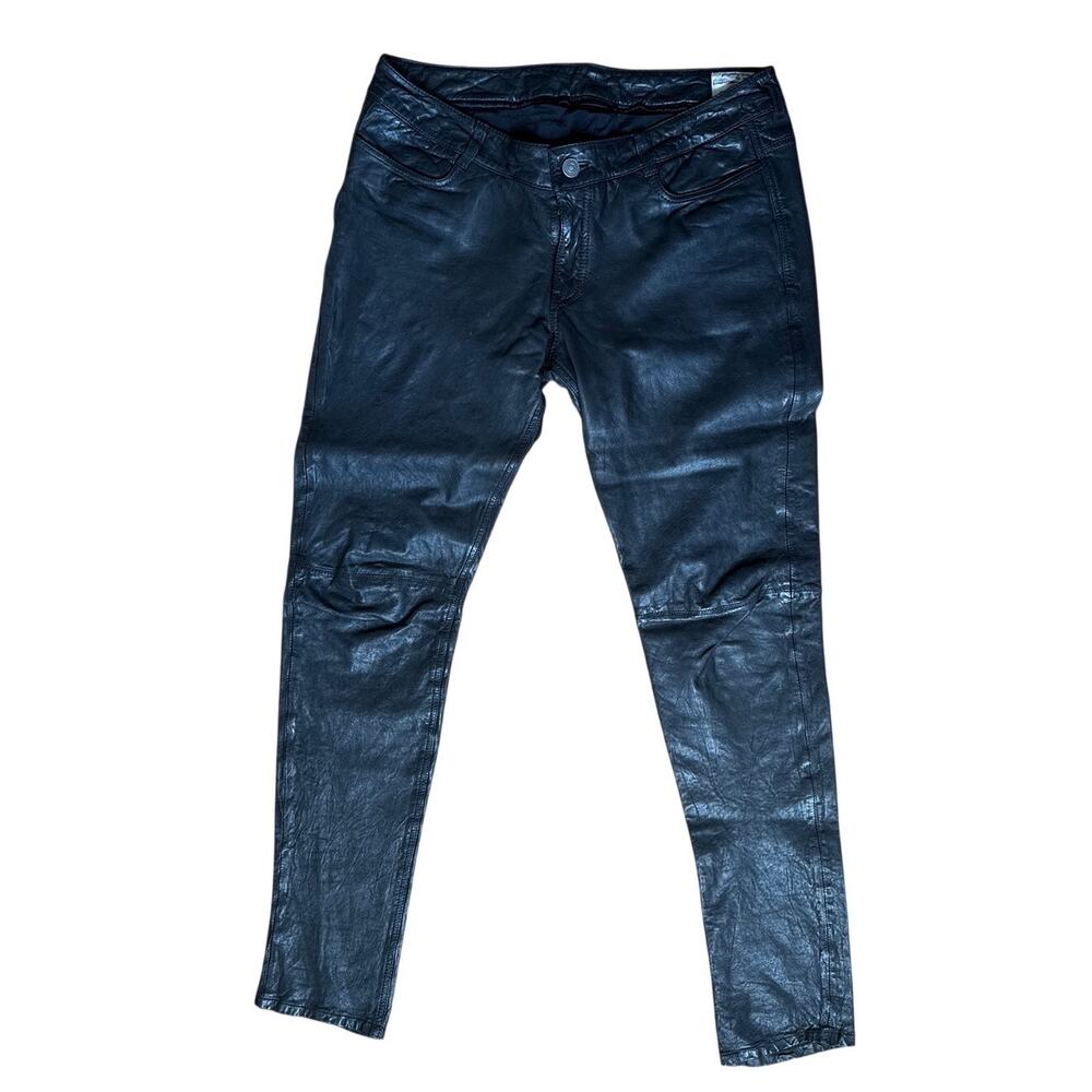 AllSaints Harrah Pipe Skinny Leather Trousers Pants in Black Size 29 Edgy
